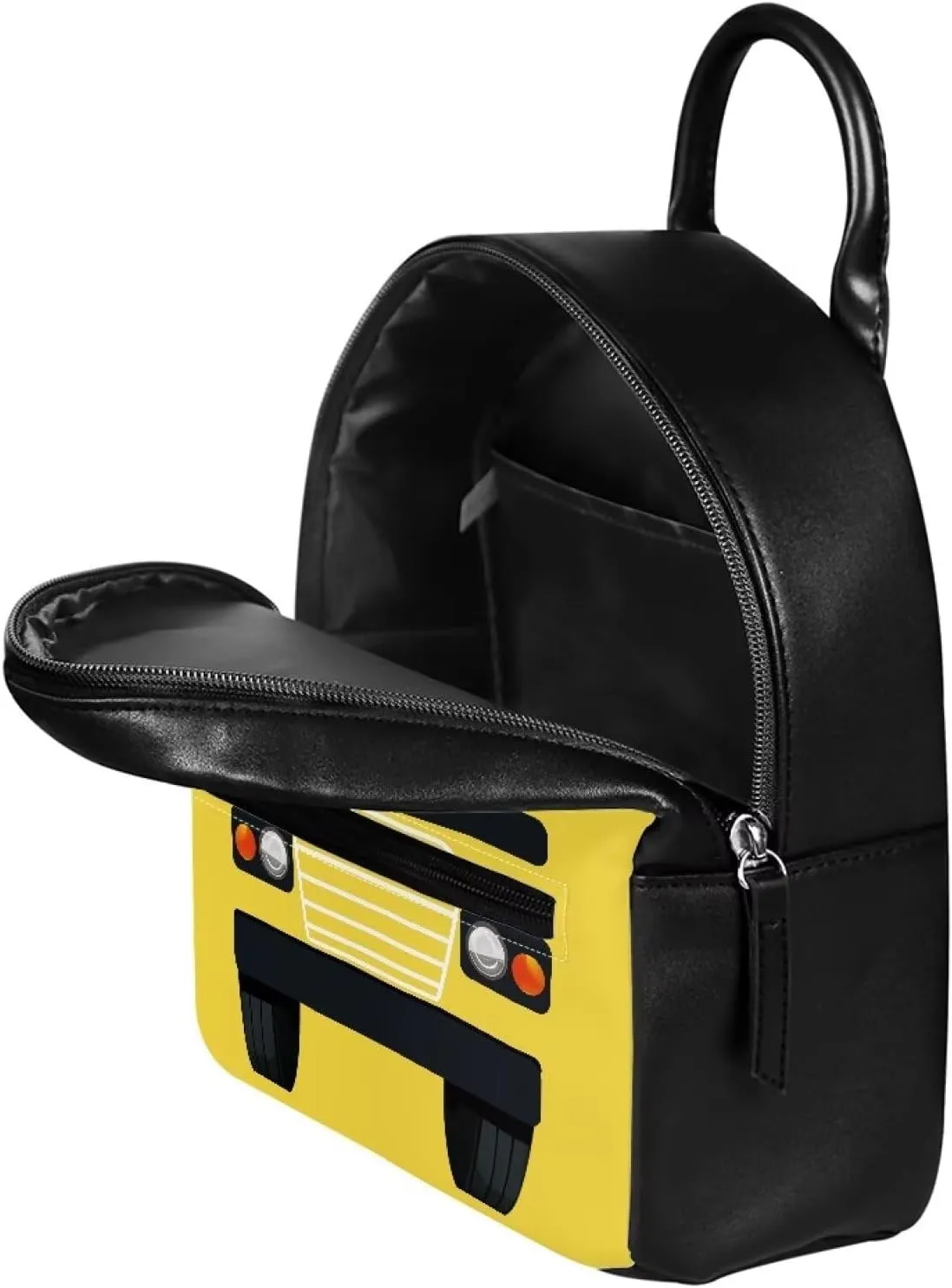 HUGS IDEA School Bus Print Mini Backpack Purse for Women PU Leather Durable Shoulder Bag Pouch for Travel Shopping