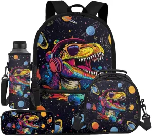 HUIACONG Dinosaur Space Backpack for Boys with Lunch Box Teenage Bookbag Kids 5-7/8-10 Elementary Middle School Backpack Tween Lunchbox Back to School Supplies