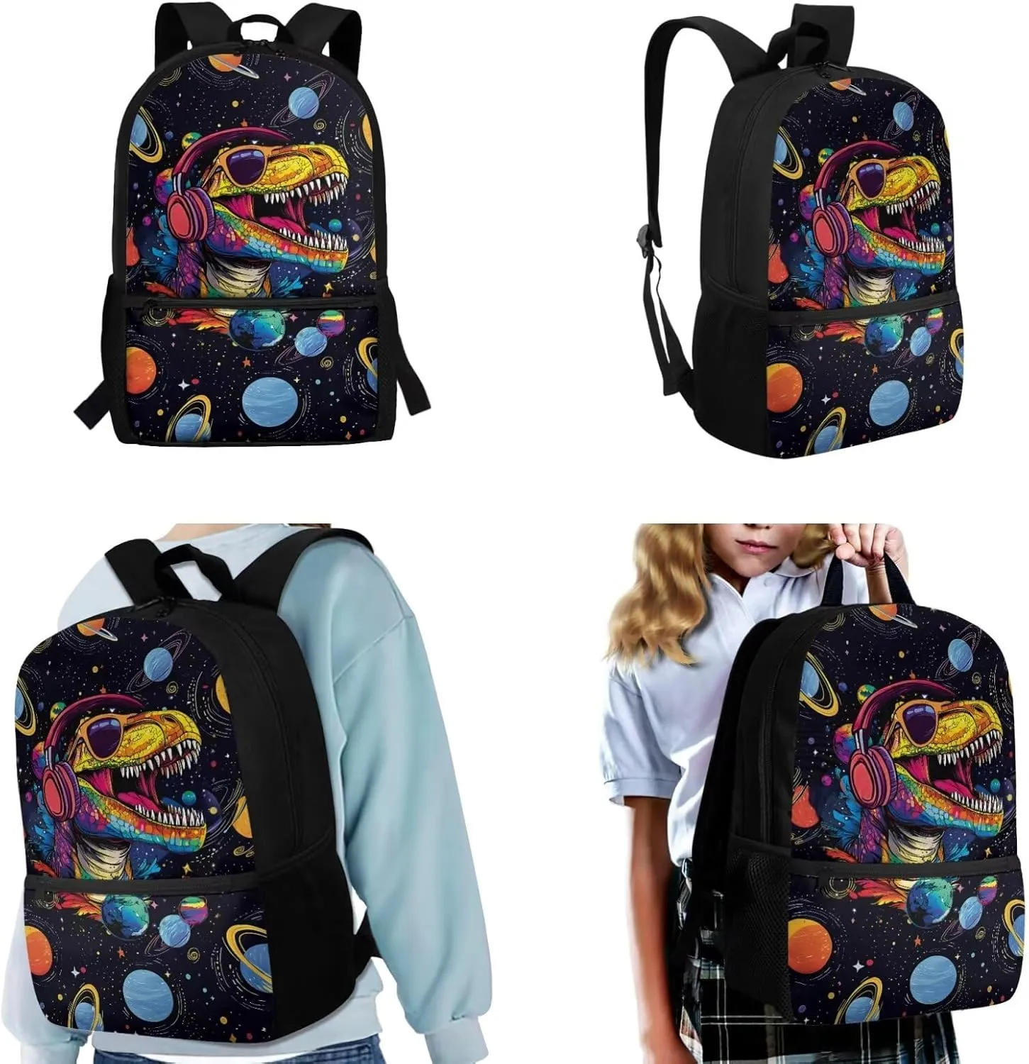 HUIACONG Dinosaur Space Backpack for Boys with Lunch Box Teenage Bookbag Kids 5-7/8-10 Elementary Middle School Backpack Tween Lunchbox Back to School Supplies