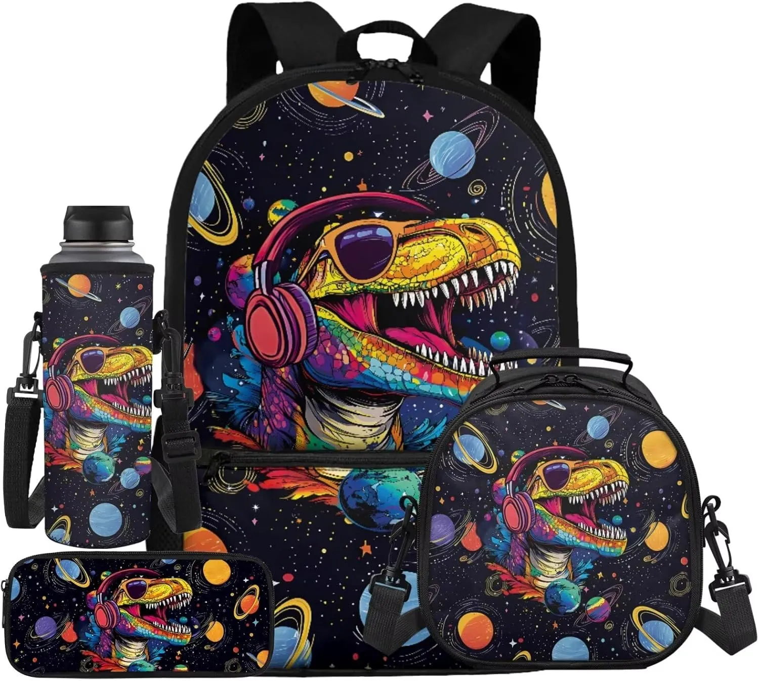 HUIACONG Dinosaur Space Backpack for Boys with Lunch Box Teenage Bookbag Kids 5-7/8-10 Elementary Middle School Backpack Tween Lunchbox Back to School Supplies