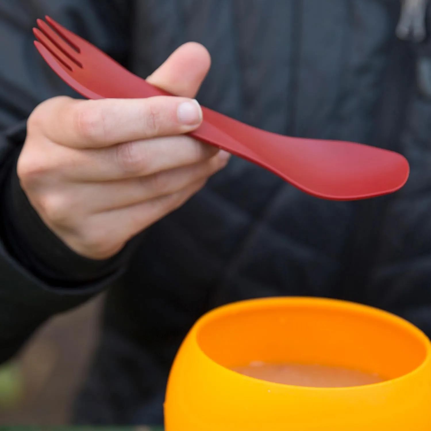 humangear GoBites Uno | Travel & Camping Utensils | Portable & Convertible Dining Ware | Multi-Functional Spork, Black Titanium