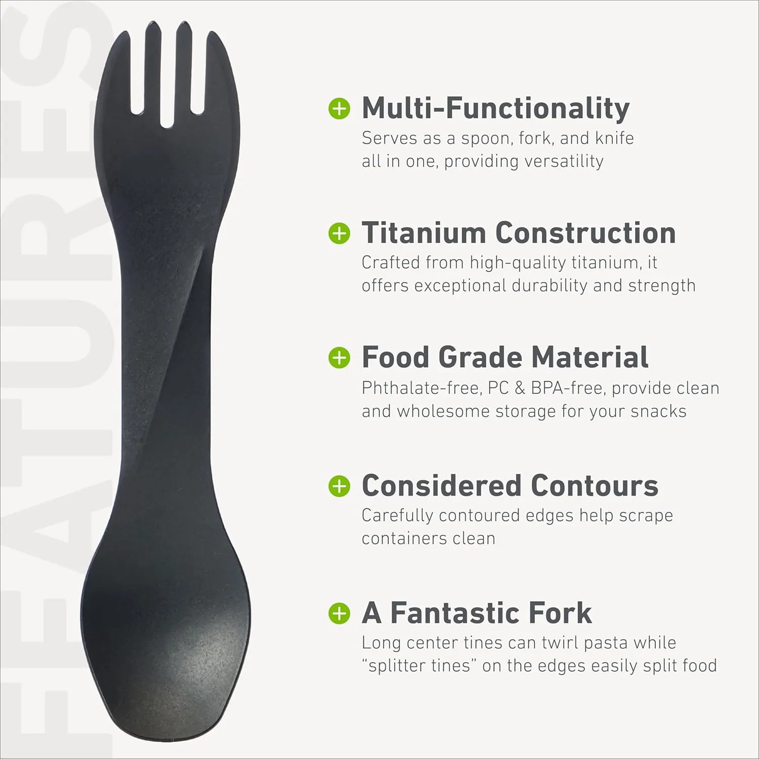 humangear GoBites Uno | Travel & Camping Utensils | Portable & Convertible Dining Ware | Multi-Functional Spork, Black Titanium
