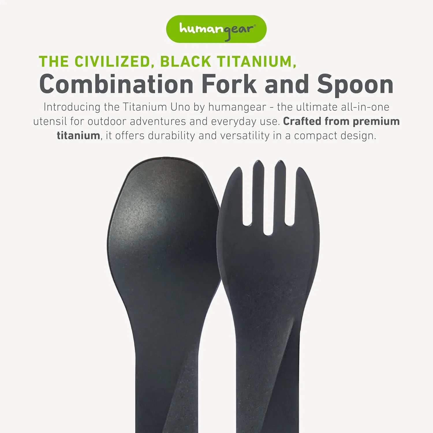 humangear GoBites Uno | Travel & Camping Utensils | Portable & Convertible Dining Ware | Multi-Functional Spork, Black Titanium