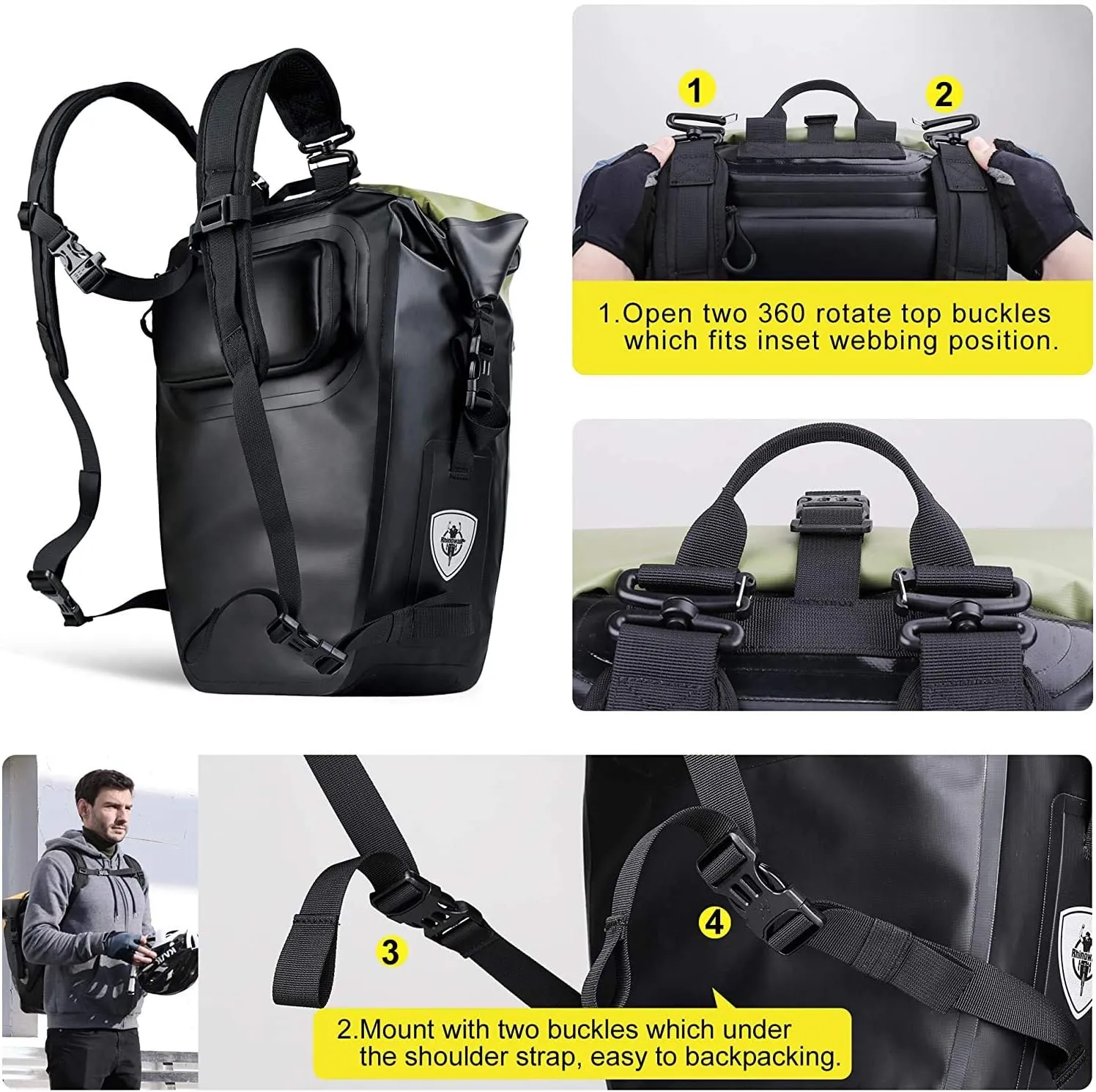 HUNTVP 27L Bike Pannier Bag Backpack Multifunctional Bicycle Bag Cycling Bicycle Rear Seat Trunk Pack Bag Bike Saddle Bag Backseat Pack Bag (Yellow)