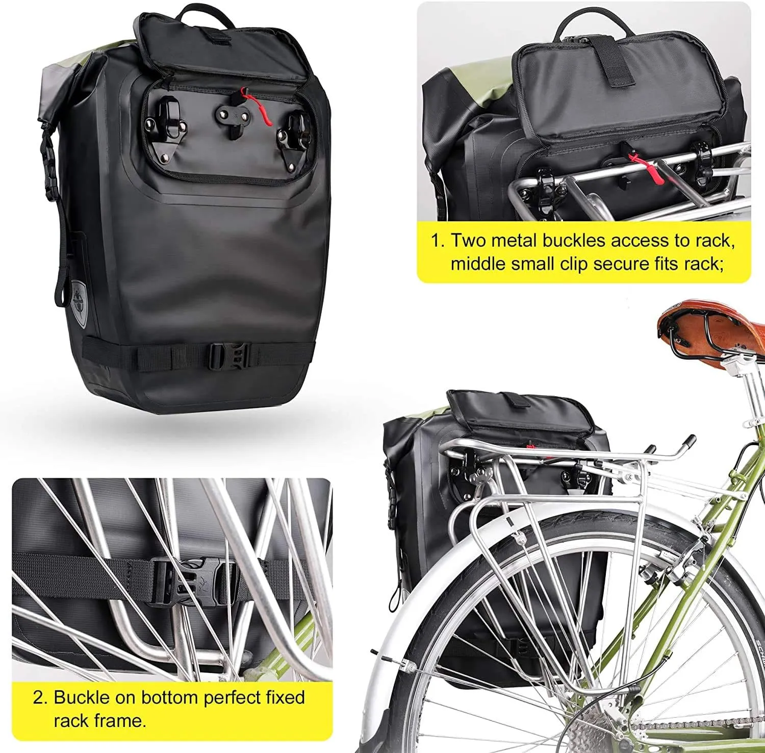 HUNTVP 27L Bike Pannier Bag Backpack Multifunctional Bicycle Bag Cycling Bicycle Rear Seat Trunk Pack Bag Bike Saddle Bag Backseat Pack Bag (Yellow)