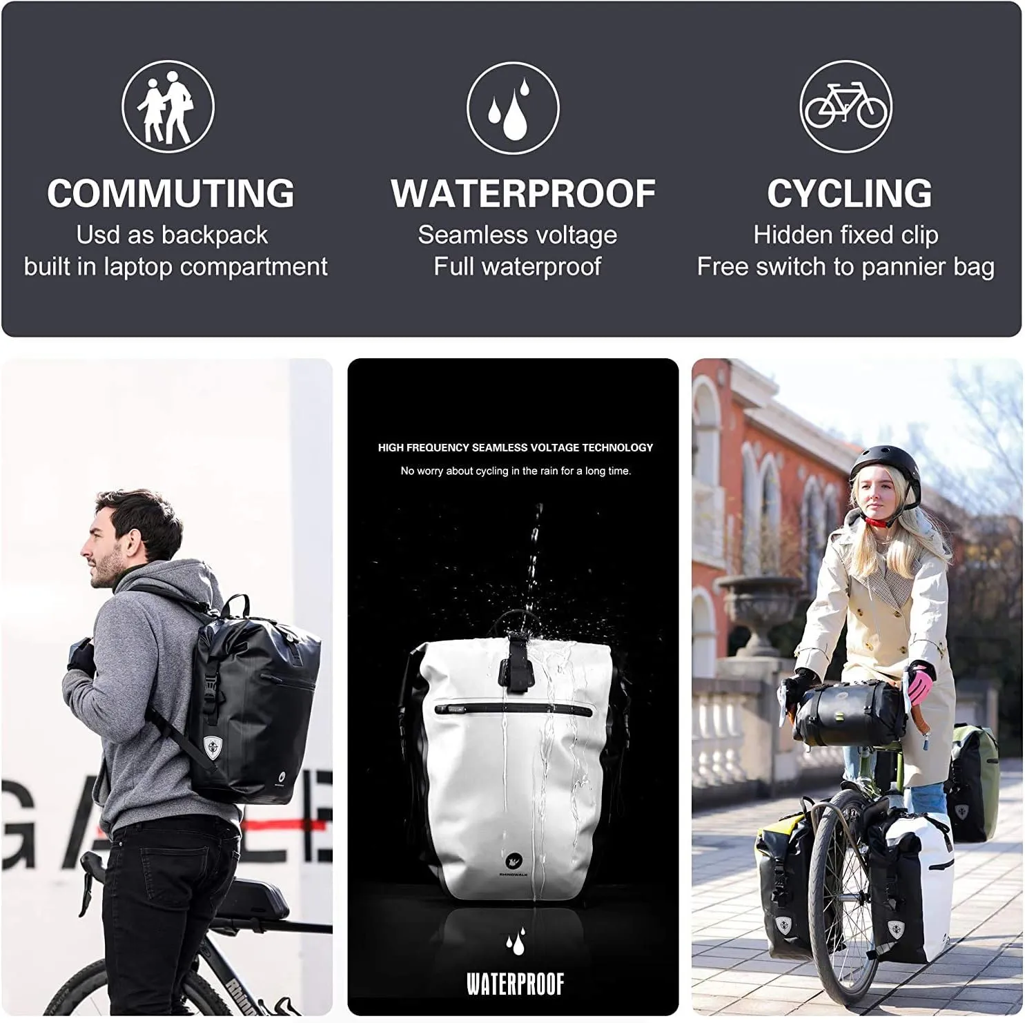 HUNTVP 27L Bike Pannier Bag Backpack Multifunctional Bicycle Bag Cycling Bicycle Rear Seat Trunk Pack Bag Bike Saddle Bag Backseat Pack Bag (Yellow)