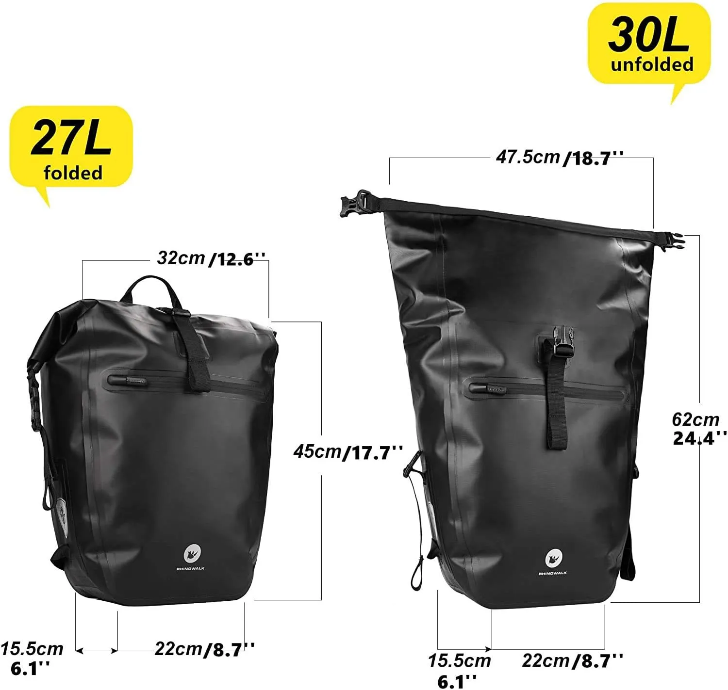 HUNTVP 27L Bike Pannier Bag Backpack Multifunctional Bicycle Bag Cycling Bicycle Rear Seat Trunk Pack Bag Bike Saddle Bag Backseat Pack Bag (Yellow)