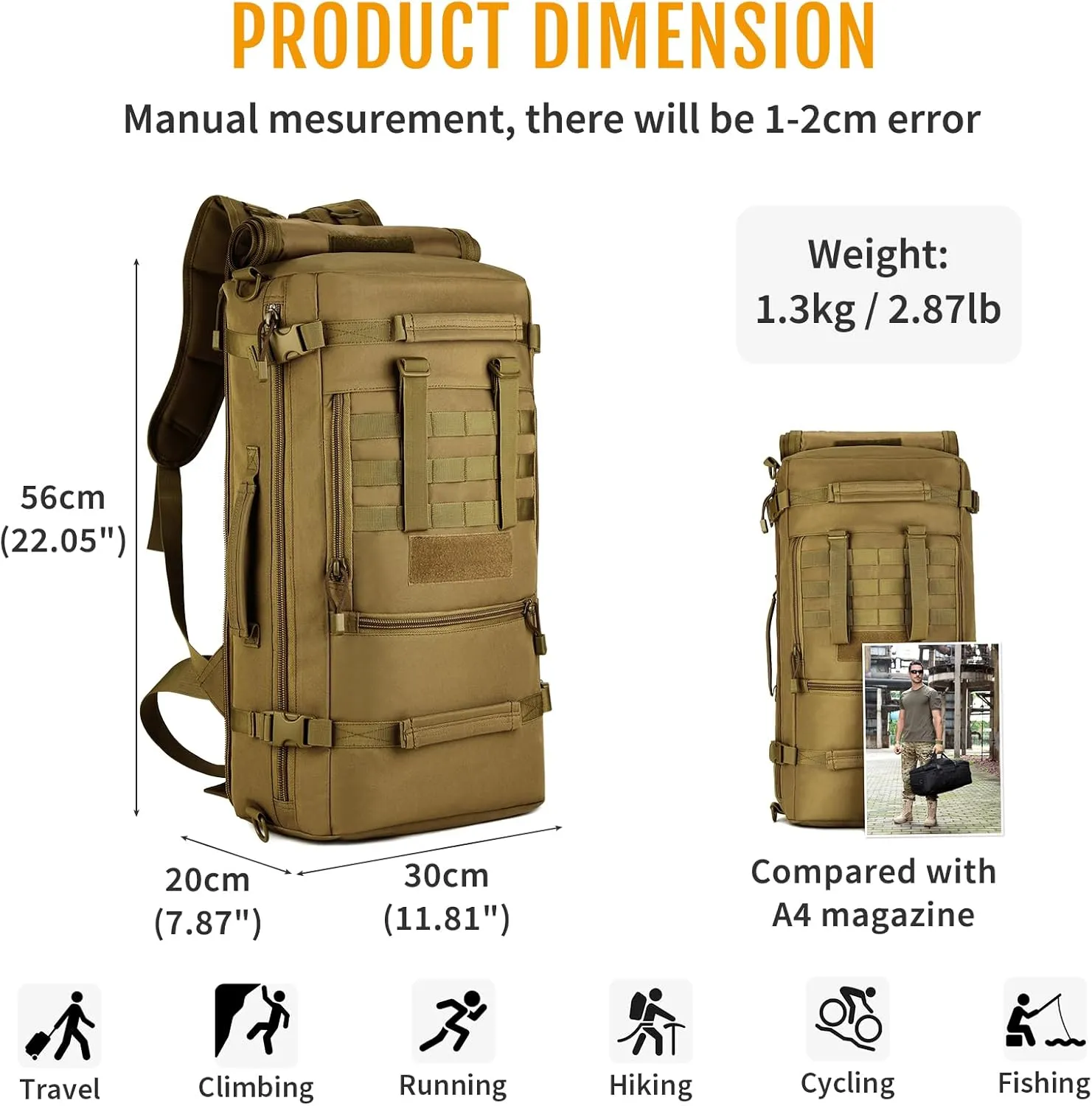 Huntvp 50L 3 Way Tactical Military MOLLE Assault Backpack Modular WR Bag