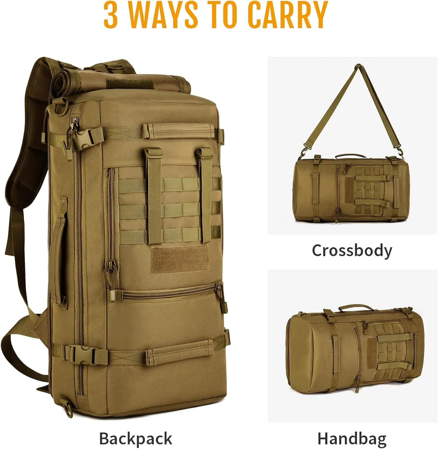 Huntvp 50L 3 Way Tactical Military MOLLE Assault Backpack Modular WR Bag