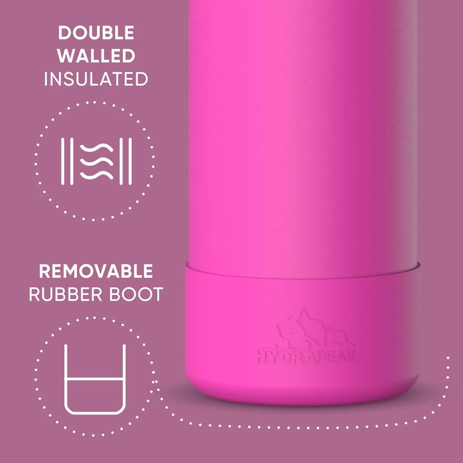 Hydrapeak 26oz Sport Insulated Water Bottle with Chug Lid, Leak & Spill Proof, Keeps Drinks Cold for 24 Hours, Hot for 12 Hours, Premium Stainless Steel Water Bottles (26oz, Fuchsia)