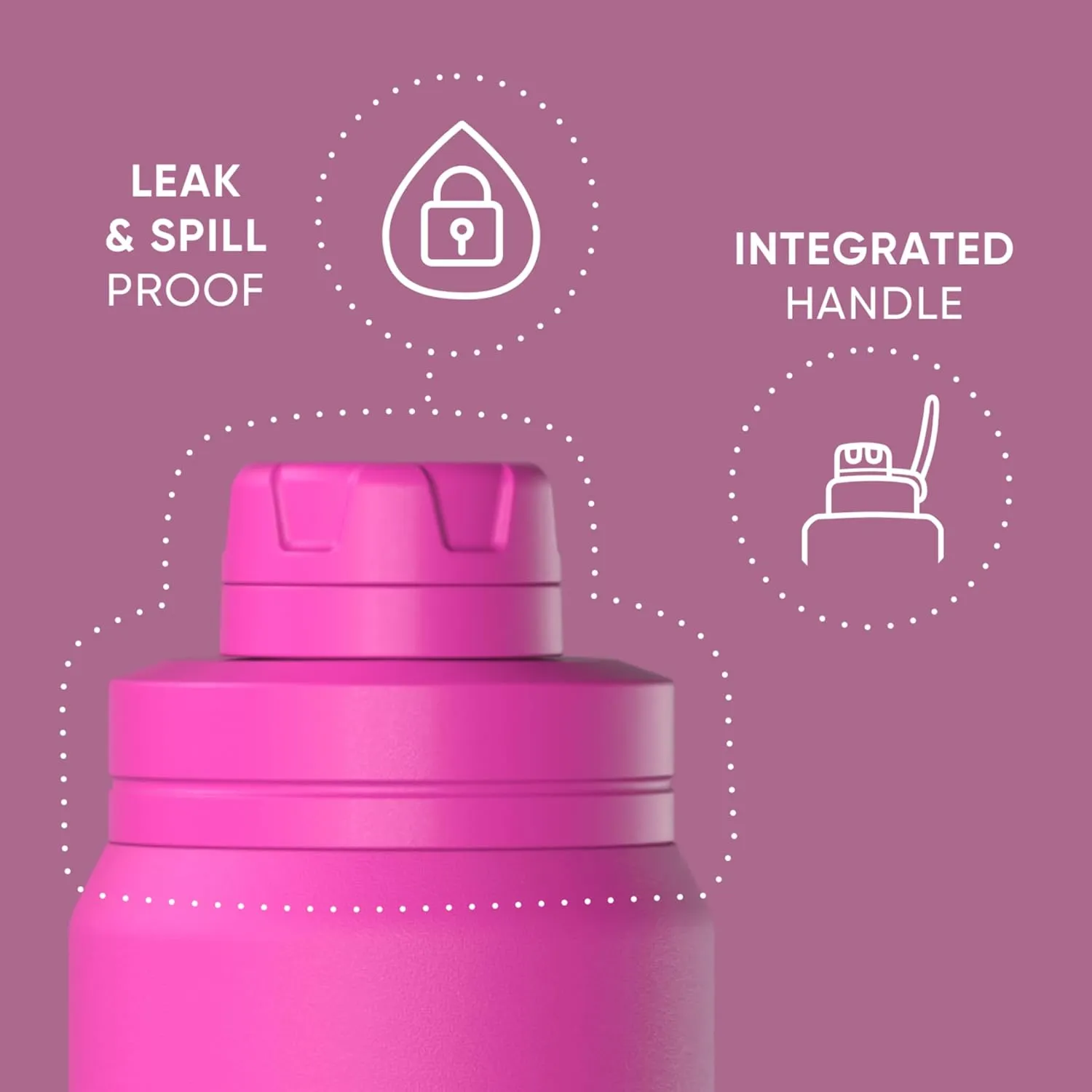 Hydrapeak 26oz Sport Insulated Water Bottle with Chug Lid, Leak & Spill Proof, Keeps Drinks Cold for 24 Hours, Hot for 12 Hours, Premium Stainless Steel Water Bottles (26oz, Fuchsia)