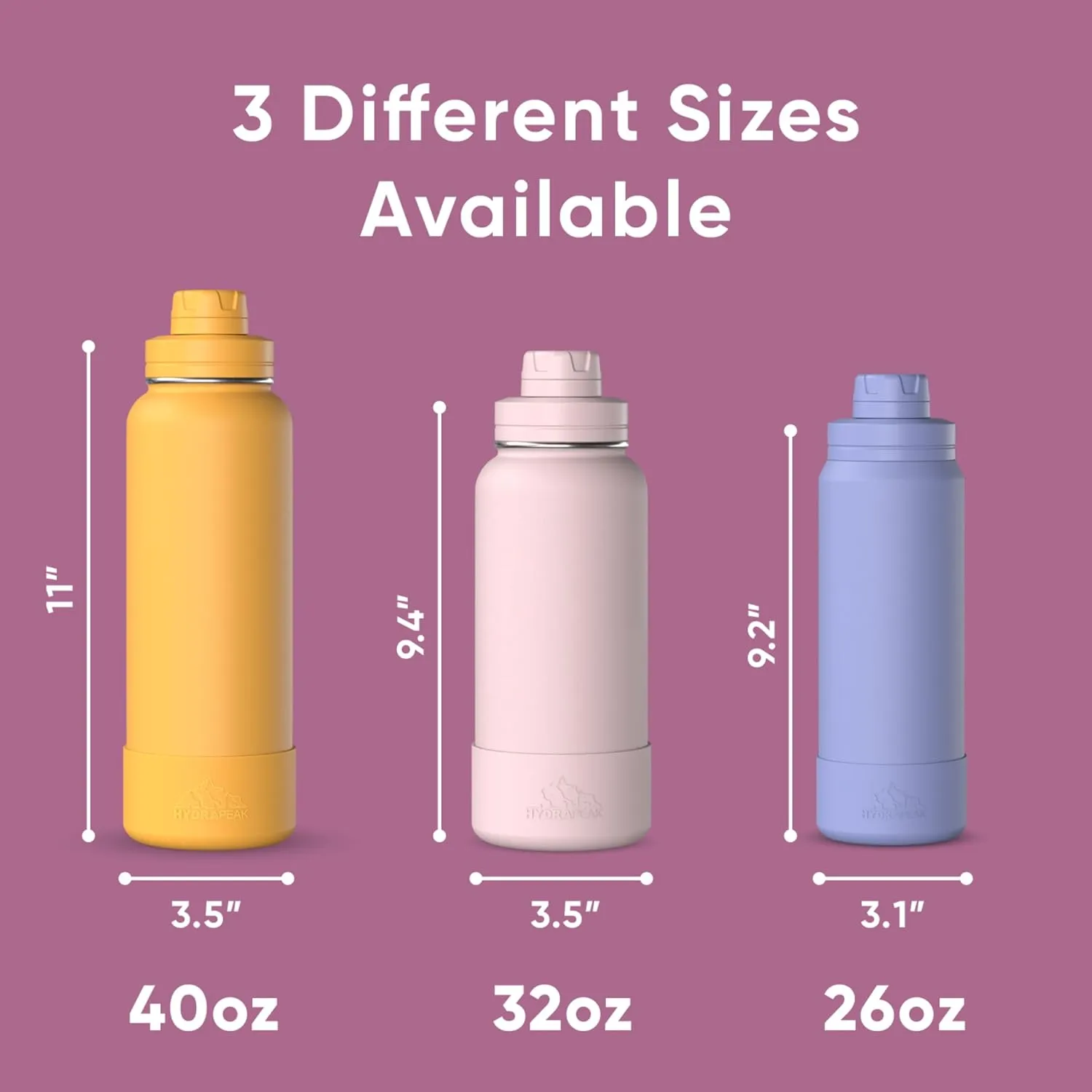 Hydrapeak 26oz Sport Insulated Water Bottle with Chug Lid, Leak & Spill Proof, Keeps Drinks Cold for 24 Hours, Hot for 12 Hours, Premium Stainless Steel Water Bottles (26oz, Fuchsia)