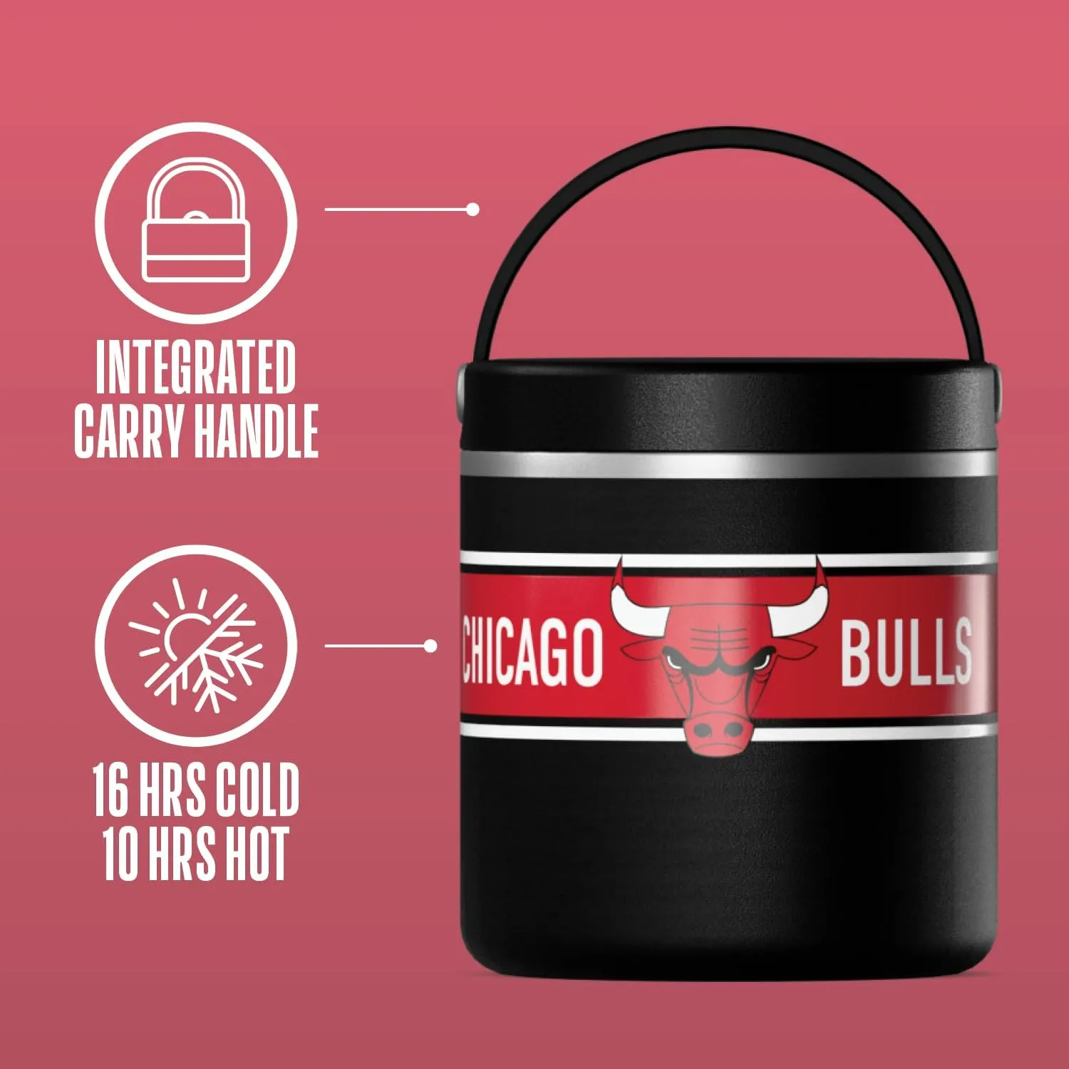 Hydrapeak x NBA Officially Licensed Chicago Bulls 25oz Stainless Steel Vacuum Insulated Thermos Food Jar with Handle, Wide Mouth Leak-Proof Soup Thermos for Adults, 10 Hours Hot and 16 Hours Cold