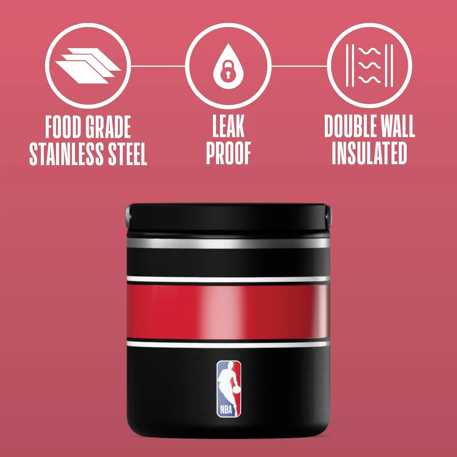 Hydrapeak x NBA Officially Licensed Chicago Bulls 25oz Stainless Steel Vacuum Insulated Thermos Food Jar with Handle, Wide Mouth Leak-Proof Soup Thermos for Adults, 10 Hours Hot and 16 Hours Cold