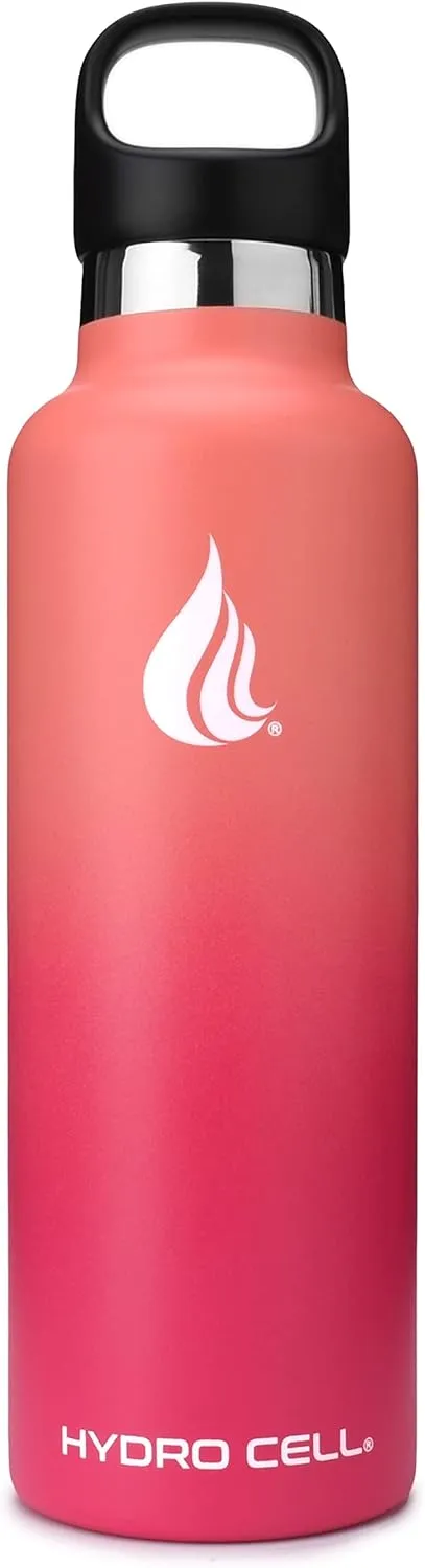 HYDRO CELL Stainless Steel Water Bottle with Straw & 2 Standard Mouth Lids (32oz 24oz 20oz 16oz) Keeps Liquids Hot or Cold w/Double Wall Vacuum Insulated Leak Proof Sport Design (Coral/Punch 24oz)
