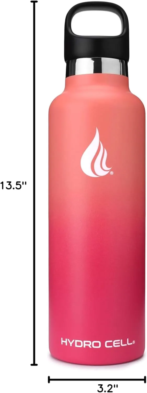 HYDRO CELL Stainless Steel Water Bottle with Straw & 2 Standard Mouth Lids (32oz 24oz 20oz 16oz) Keeps Liquids Hot or Cold w/Double Wall Vacuum Insulated Leak Proof Sport Design (Coral/Punch 24oz)
