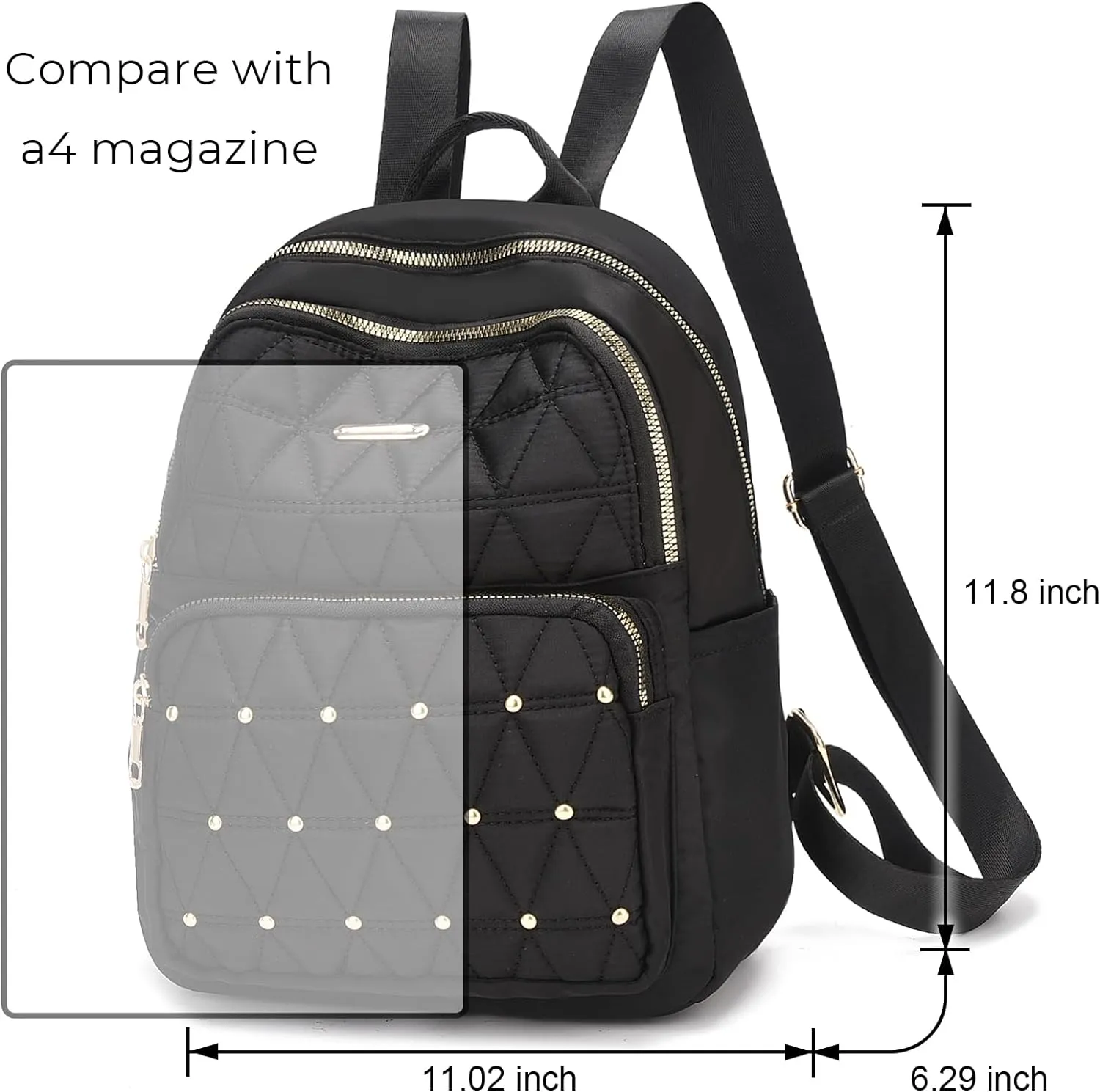 I IHAYNER Mini Backpack for Women Nylon Travel Purse Shoulder Bag for College Work Casual Lightweight Daypack for Ladies Pure Black