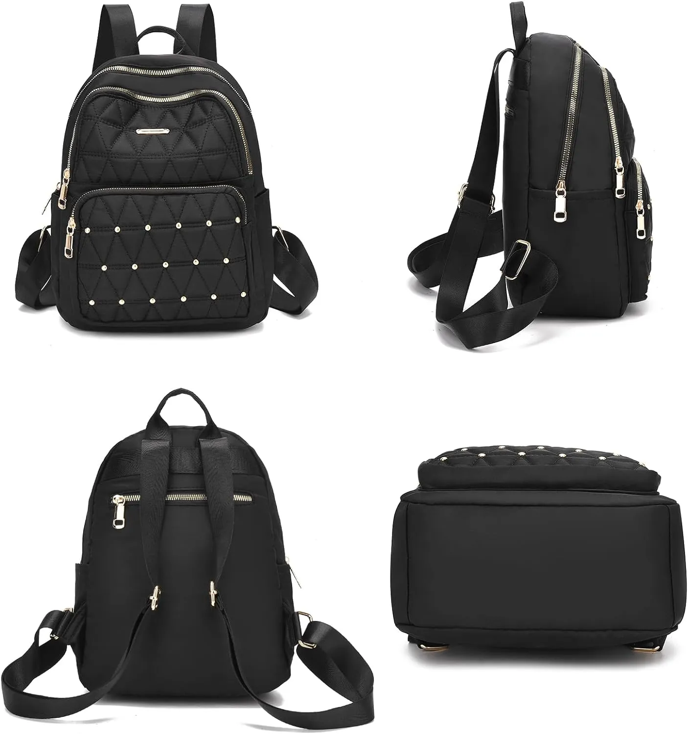 I IHAYNER Mini Backpack for Women Nylon Travel Purse Shoulder Bag for College Work Casual Lightweight Daypack for Ladies Pure Black
