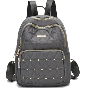 I IHAYNER Mini Backpack for Women Nylon Travel Purse Shoulder Bag for College Work Casual Lightweight Daypack With Rivets for Ladies Grey