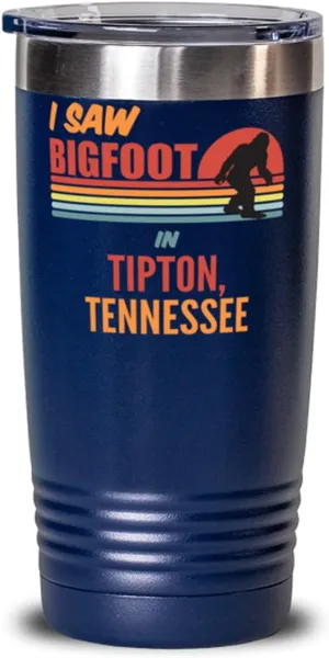 I Saw Bigfoot In Tipton Tennessee Coffee Tumbler 20oz, Blue