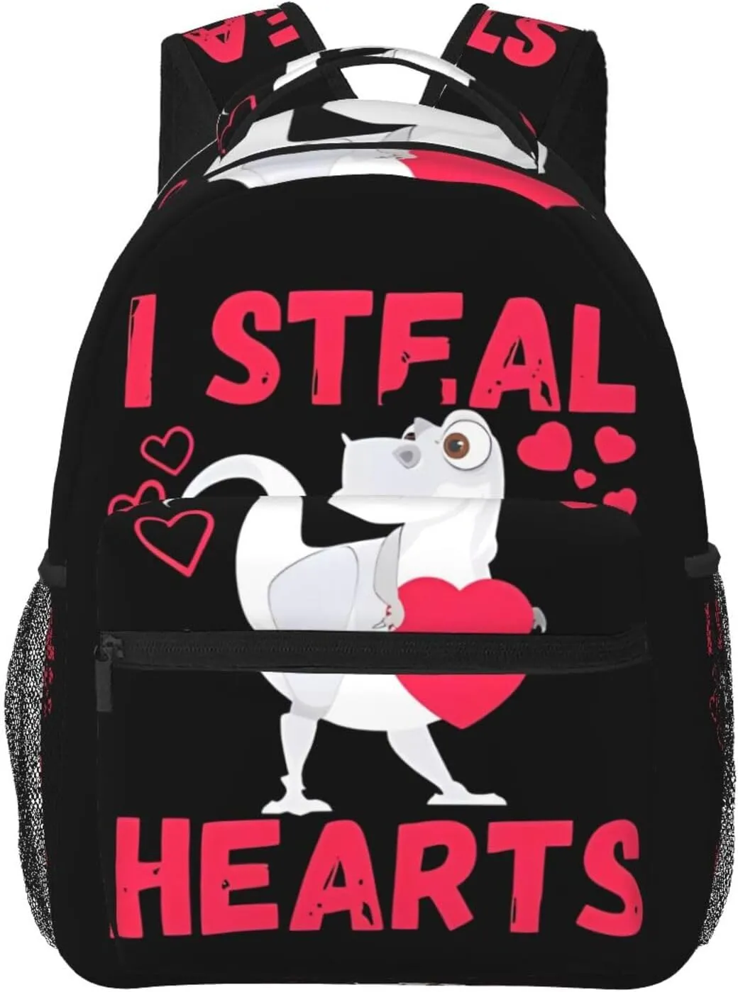 I Steal Hearts Trex Dino Backpack Casual Pack Bag Laptop Backpack With Side Pocket Front Zipper Pocket Bookpack Travel Daypack Picnic Rucksack