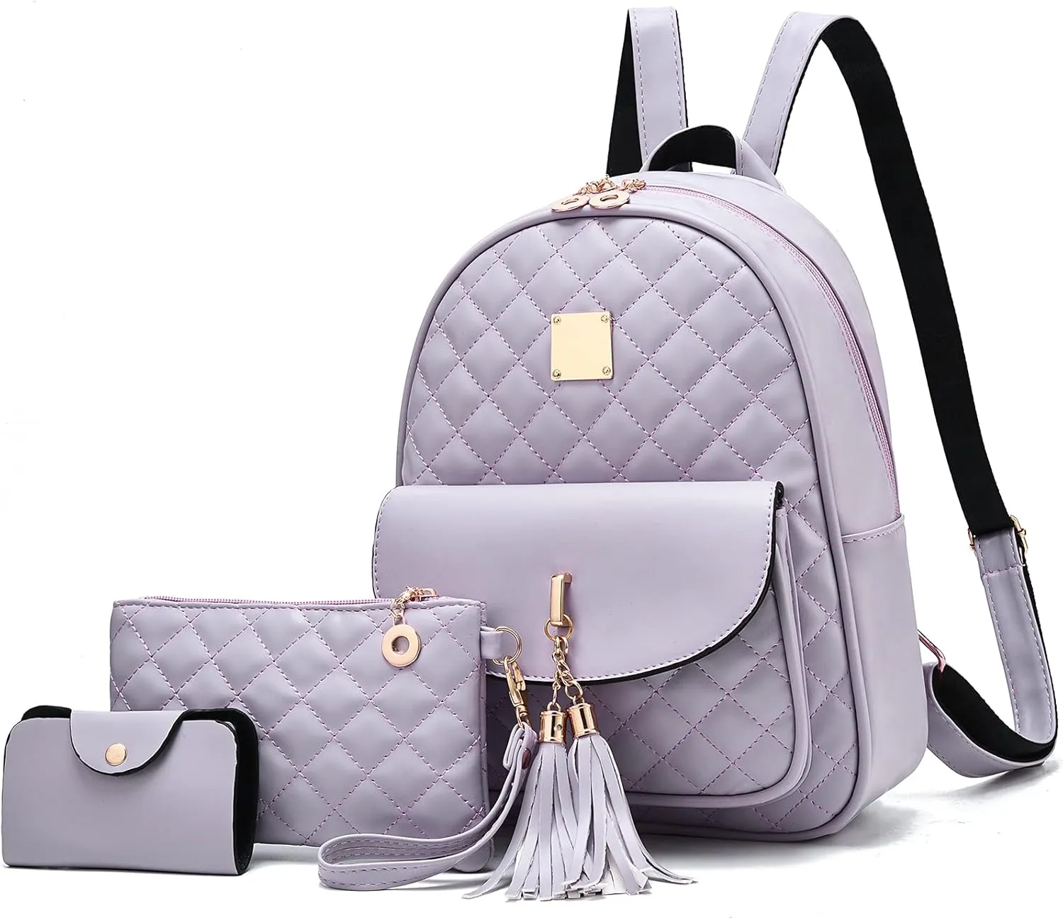 IHAYNER Women's Simple Design Quilted Mini Backpack - 3Pcs Leather Backpack Purse for Women