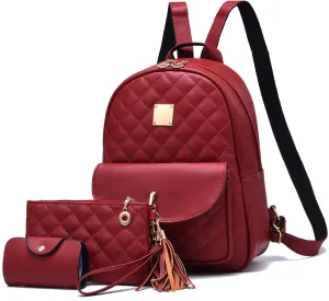 IHAYNER Women's Simple Design Quilted Mini Backpack - 3Pcs Leather Backpack Purse for Women