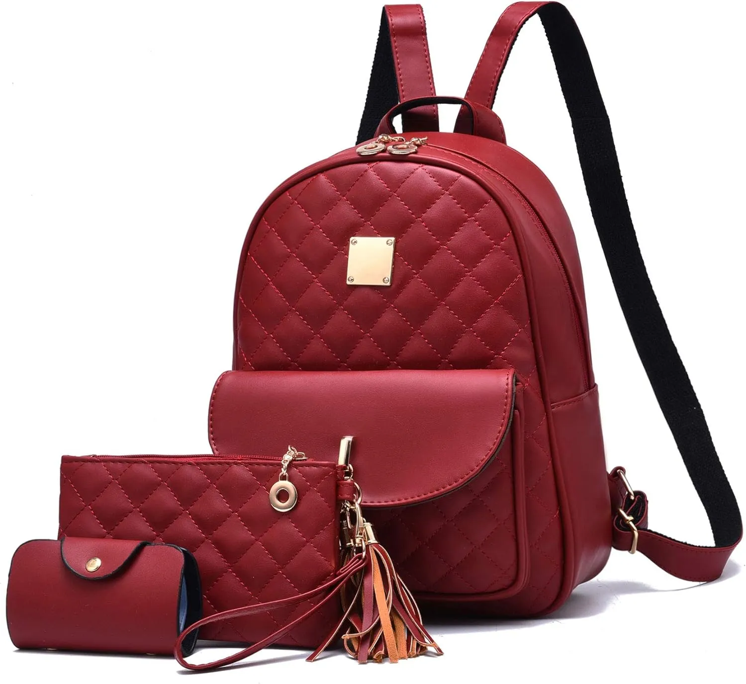 IHAYNER Women's Simple Design Quilted Mini Backpack - 3Pcs Leather Backpack Purse for Women