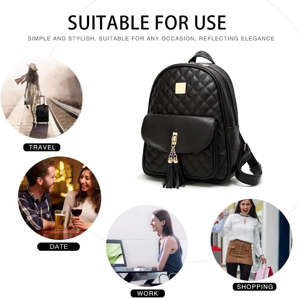 IHAYNER Women's Simple Design Quilted Mini Backpack - 3Pcs Leather Backpack Purse for Women