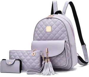 IHAYNER Women's Simple Design Quilted Mini Backpack - 3Pcs Leather Backpack Purse for Women