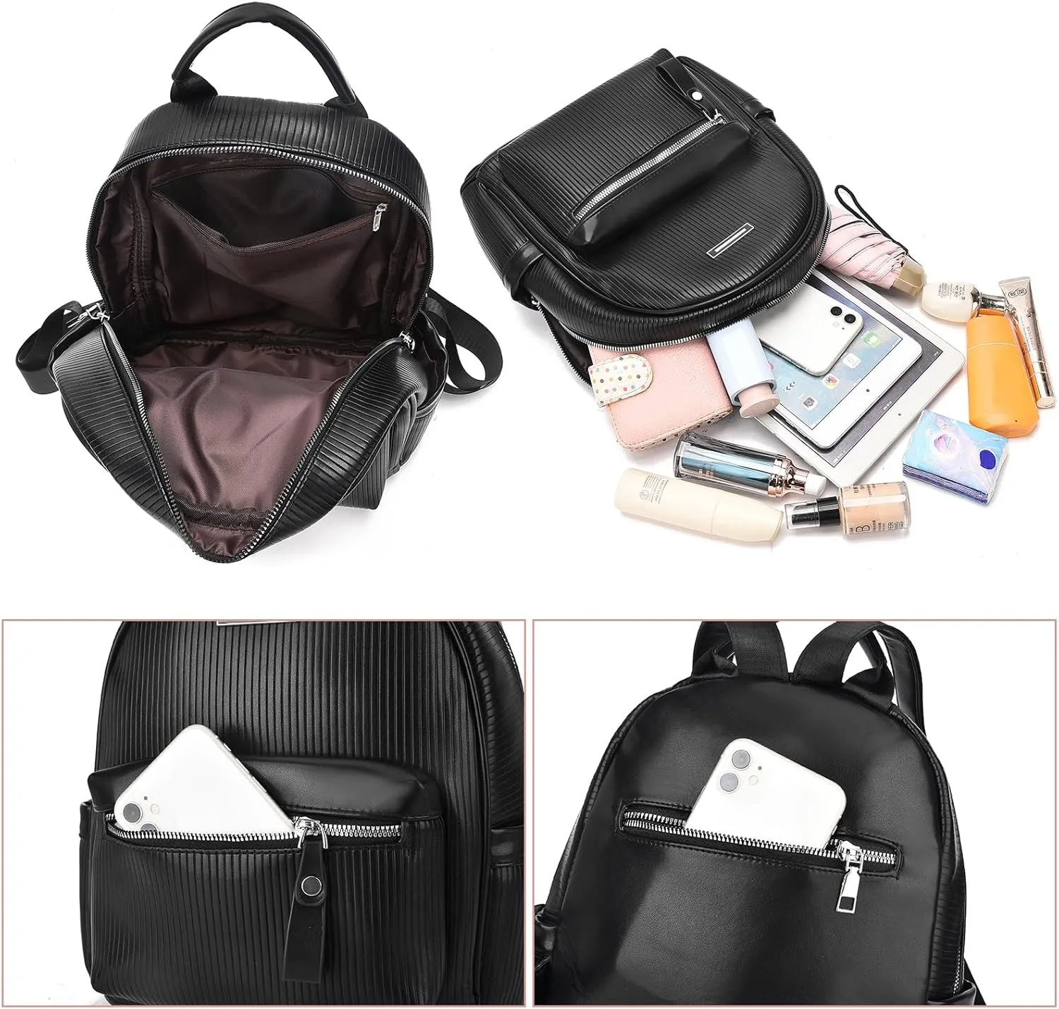 IHAYNER Women's Vegan Leather Fashion Backpack - Large Travel Casual Daypack - Grey