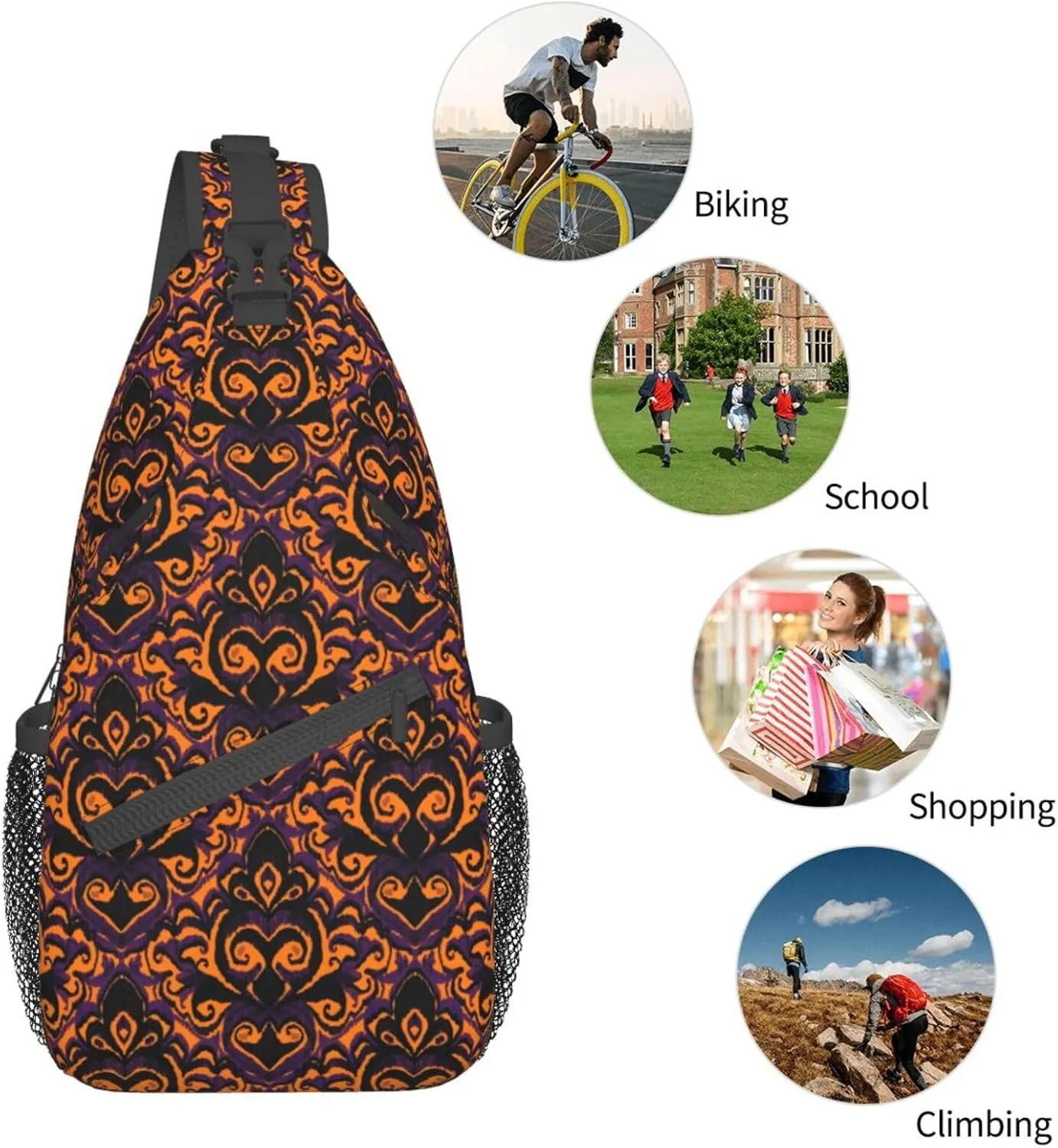 Ikat Pattern Sling Backpack Chest Bag Crossbody Shoulder Bag Gym Cycling Travel Hiking Daypack For Men Women