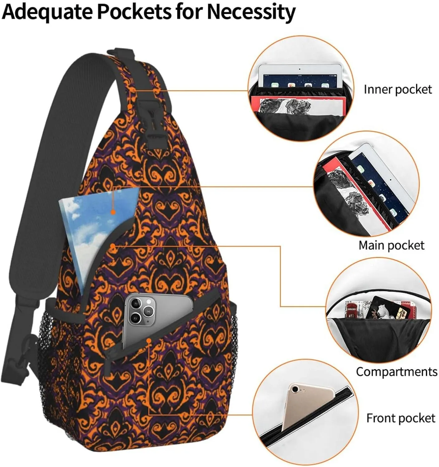 Ikat Pattern Sling Backpack Chest Bag Crossbody Shoulder Bag Gym Cycling Travel Hiking Daypack For Men Women