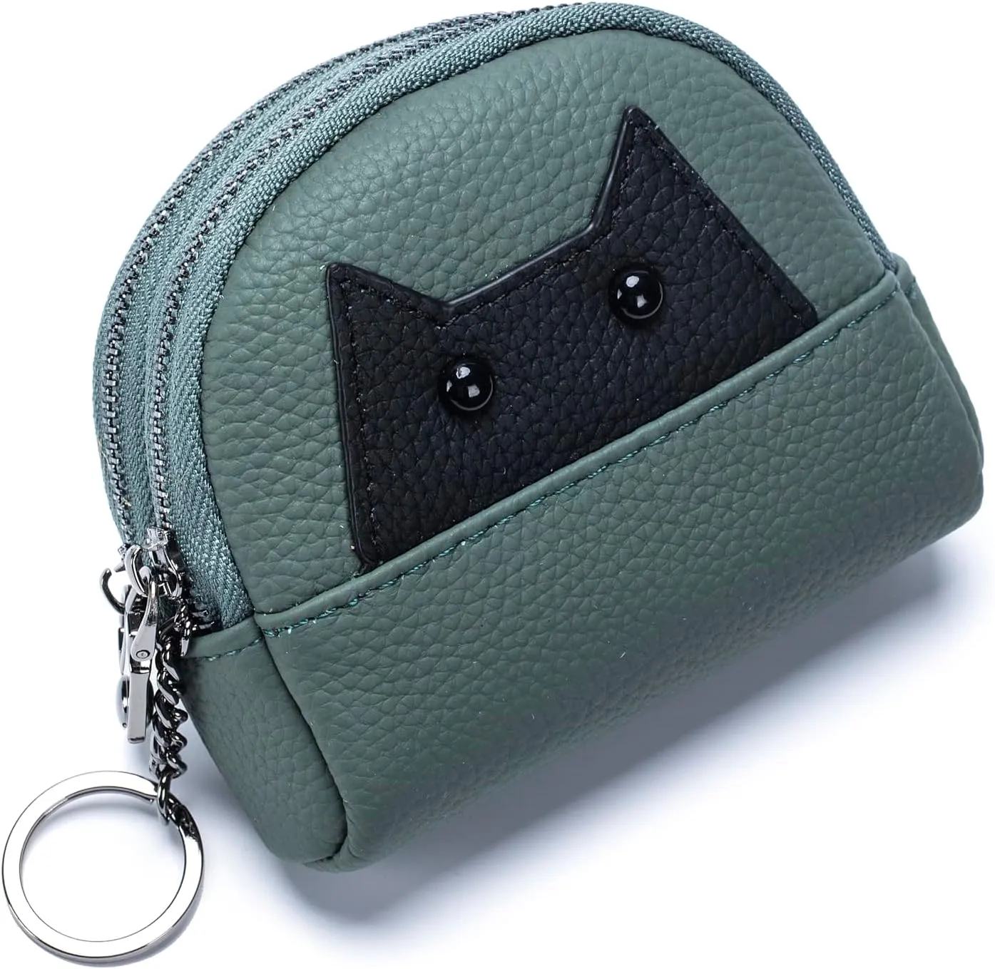 imeetu Coin Purse Keychain, Leather Cute Animal Change Pouch & 2 Zipper Pockets for Women (Dark Green)