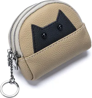 imeetu Coin Purse Keychain, Leather Cute Animal Change Pouch & 2 Zipper Pockets for Women (Light Grey)