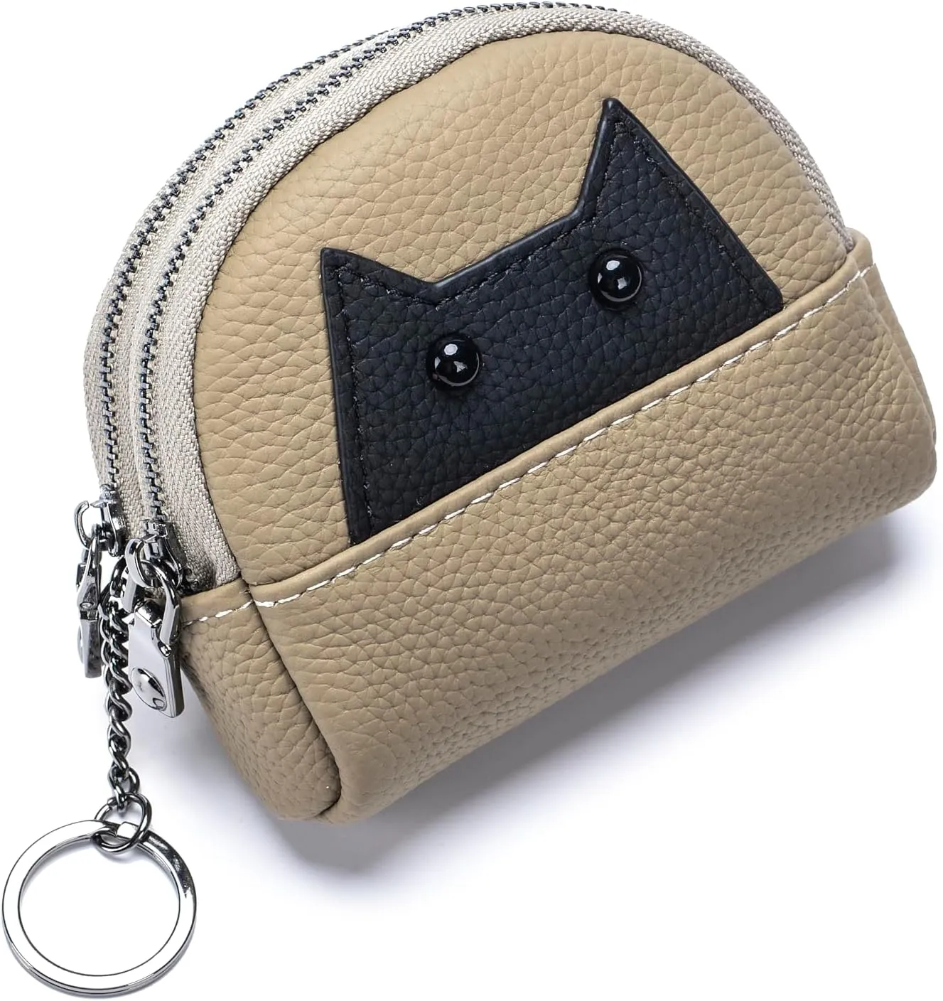 imeetu Coin Purse Keychain, Leather Cute Animal Change Pouch & 2 Zipper Pockets for Women (Light Grey)