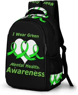 In May We Wear Green Mental Health Awareness Month Backpack for Worker Teacher Business Hiking Travel Bag Shoulders Bag