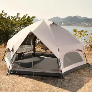 Indian Tent, Easy Setup Waterproof 3-4 Person Camping Tent, 4 Season Double Layers Waterproof Pyramid Tent for Family Camping, Hiking,Picnic