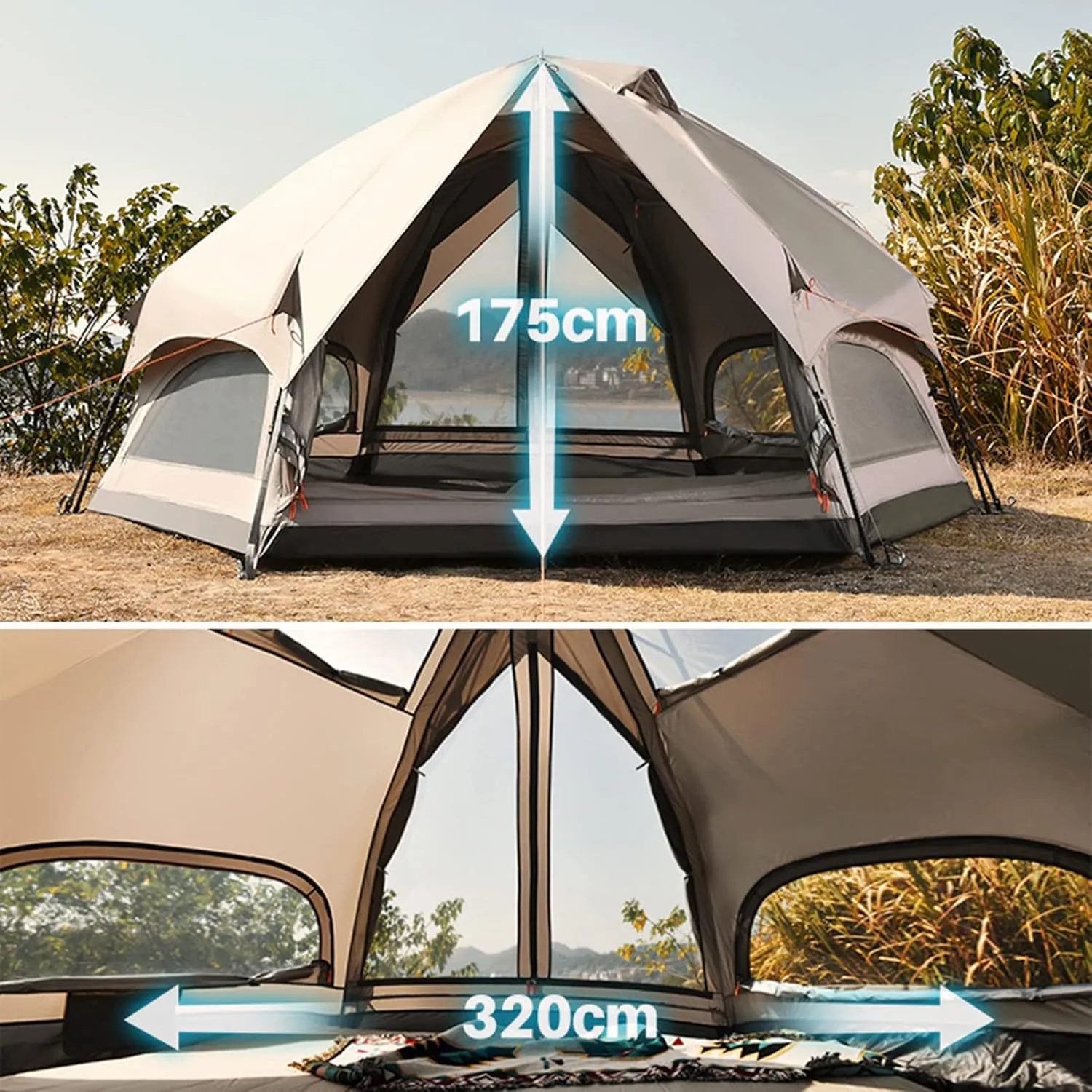 Indian Tent, Easy Setup Waterproof 3-4 Person Camping Tent, 4 Season Double Layers Waterproof Pyramid Tent for Family Camping, Hiking,Picnic