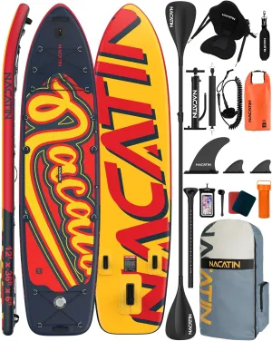 Inflatable Stand Up Paddle Board 12' with Kayak Seat & Dual Paddles – Premium SUP Board for Adults & Families Includes Kayak Conversion Kit, Pump, Leash & Accessories – Stable Wide Deck for Beginners