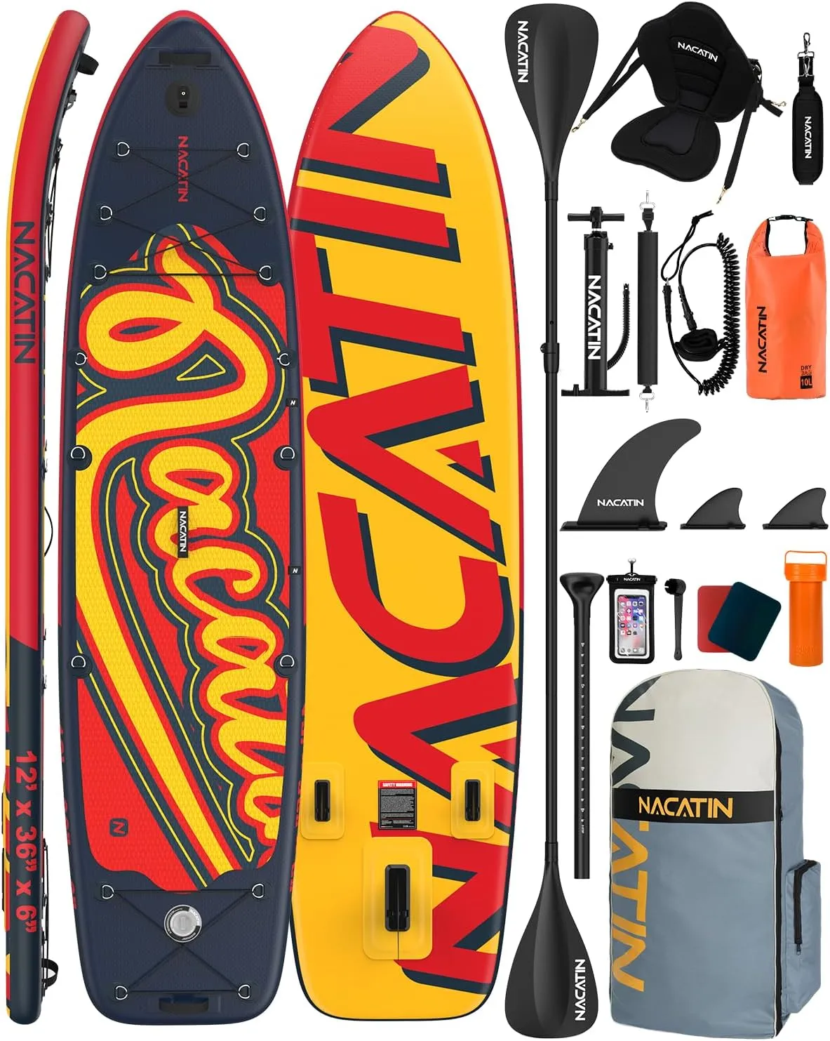 Inflatable Stand Up Paddle Board 12' with Kayak Seat & Dual Paddles – Premium SUP Board for Adults & Families Includes Kayak Conversion Kit, Pump, Leash & Accessories – Stable Wide Deck for Beginners