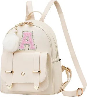 Initial Cute Mini Backpack Purse for Women Pompom Back pack Shoulder Bag (Letter A)