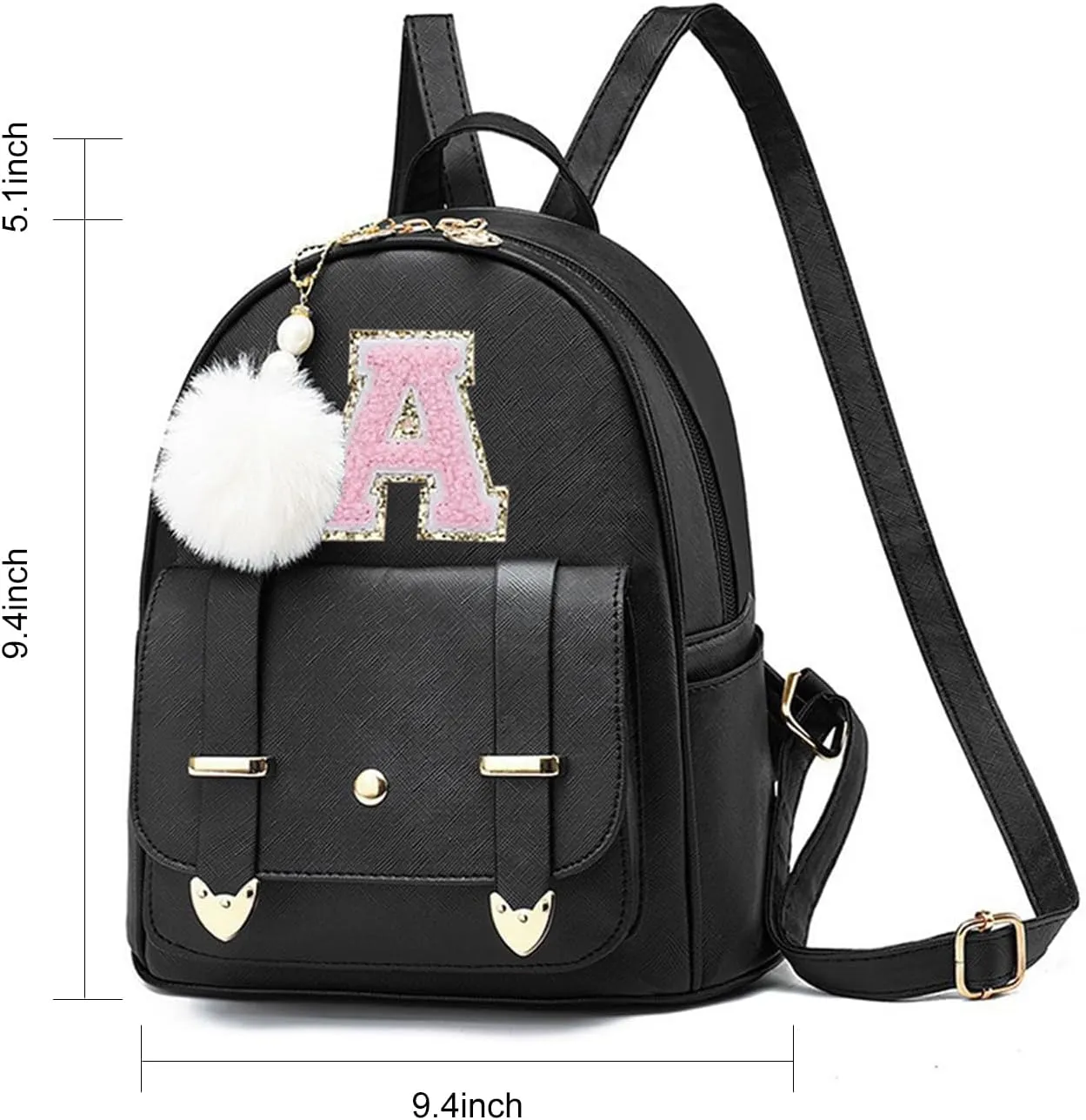 Initial Cute Mini Backpack Purse for Women Pompom Back pack Shoulder Bag (Letter C)