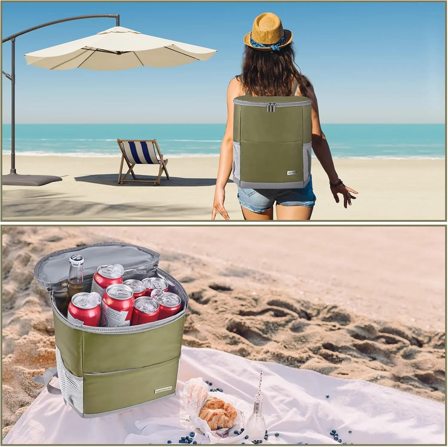 Insulated Cooler Backpack Outdoor - Leak Proof Backpack Cooler 30 Cans, Waterproof Lightweight Cooler Bag for 12h Hot/Cold Retention - Soft Cooler for Travel, Camping, Beach, Lunch