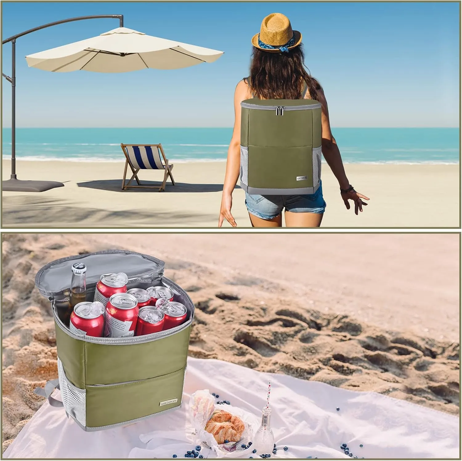Insulated Cooler Backpack Outdoor - Leak Proof Backpack Cooler 30 Cans, Waterproof Lightweight Cooler Bag for 12h Hot/Cold Retention - Soft Cooler for Travel, Camping, Beach, Lunch