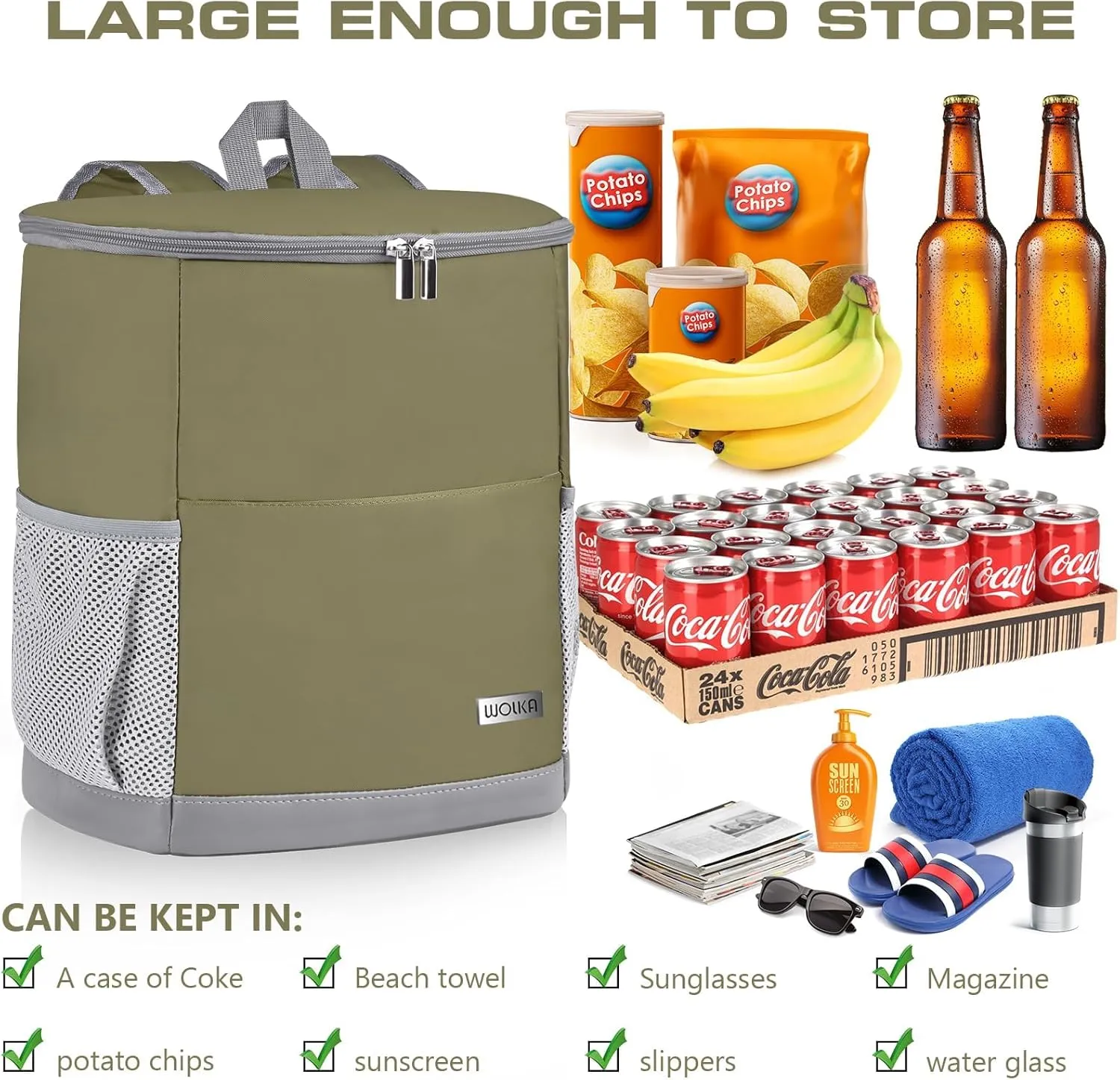 Insulated Cooler Backpack Outdoor - Leak Proof Backpack Cooler 30 Cans, Waterproof Lightweight Cooler Bag for 12h Hot/Cold Retention - Soft Cooler for Travel, Camping, Beach, Lunch