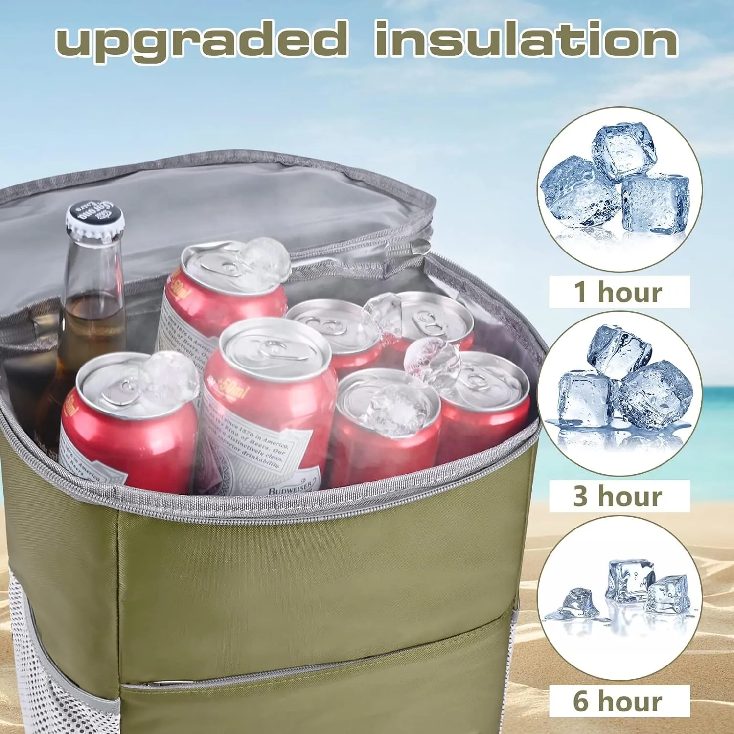 Insulated Cooler Backpack Outdoor - Leak Proof Backpack Cooler 30 Cans, Waterproof Lightweight Cooler Bag for 12h Hot/Cold Retention - Soft Cooler for Travel, Camping, Beach, Lunch