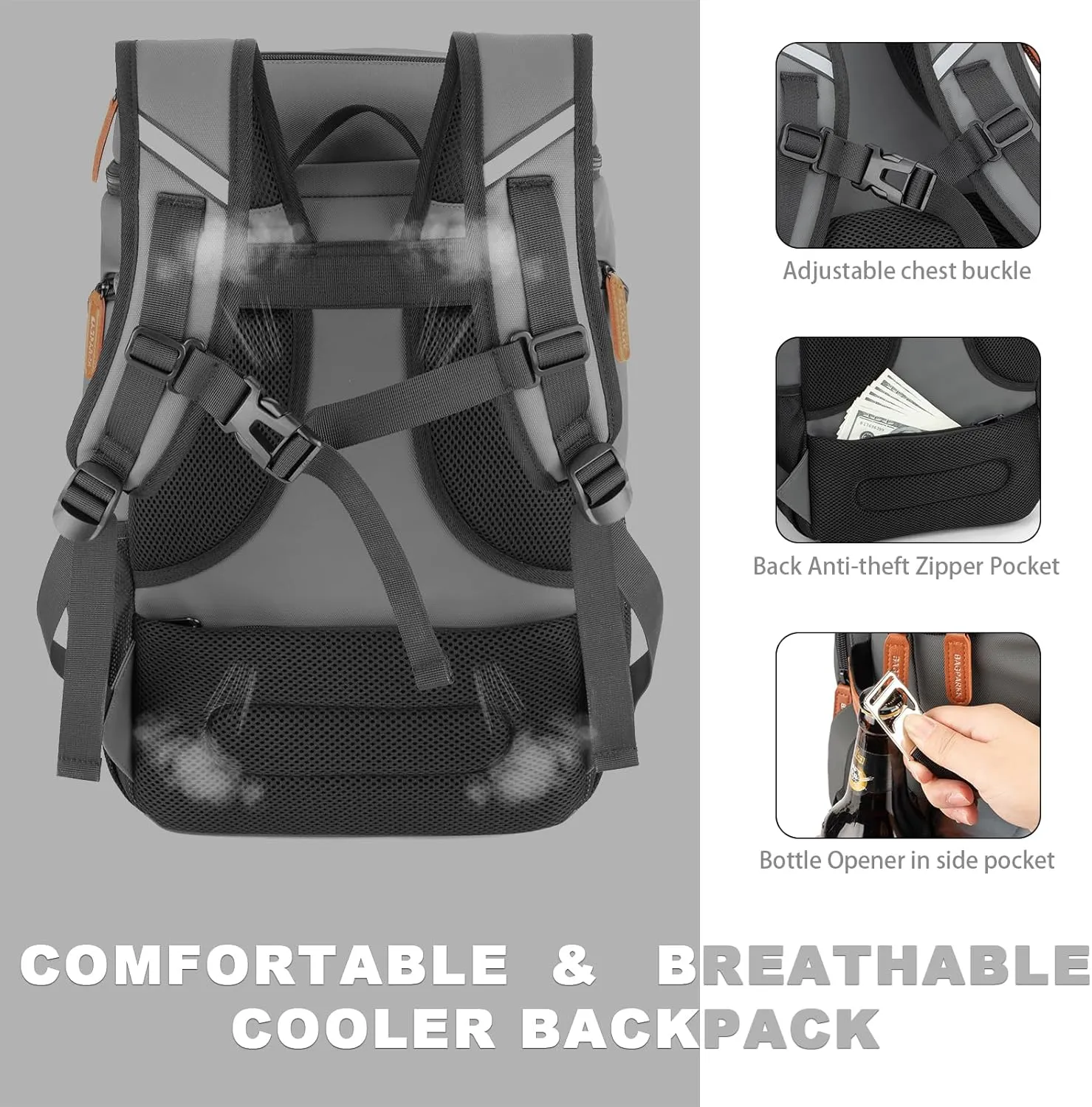Insulated Cooler Backpack,33 Cans Multifunctional Double Deck Leakproof Cooler Bag with Sternum Strap,Large Capacity Lightweight Travel Camping Beach Backpack