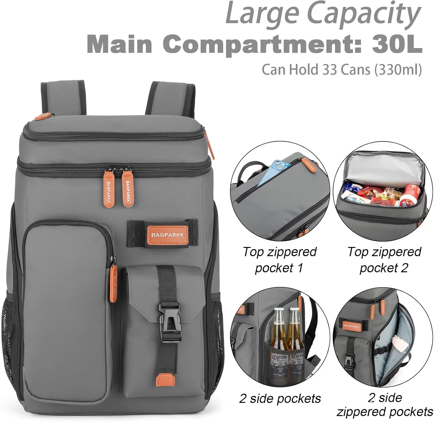 Insulated Cooler Backpack,33 Cans Multifunctional Double Deck Leakproof Cooler Bag with Sternum Strap,Large Capacity Lightweight Travel Camping Beach Backpack