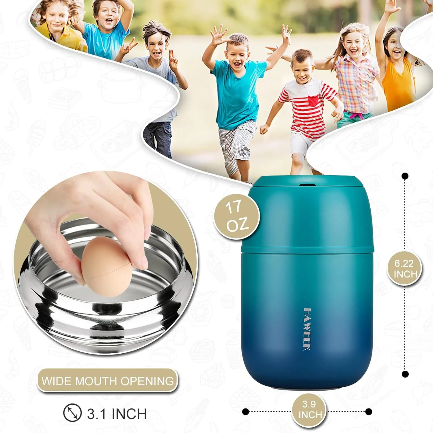 Insulated Food Container 17 oz Soup Thermo for Hot Food Adults, Stainless Steel Vacuum Lunch Box with Folding Spoon, Adult Kids Thermo Portable with Handle for School, Office, Outdoor